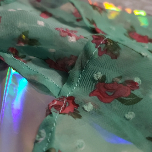 (2 for $10) Sheer Textured Chambray Floral Blouse - Picture 2 of 6